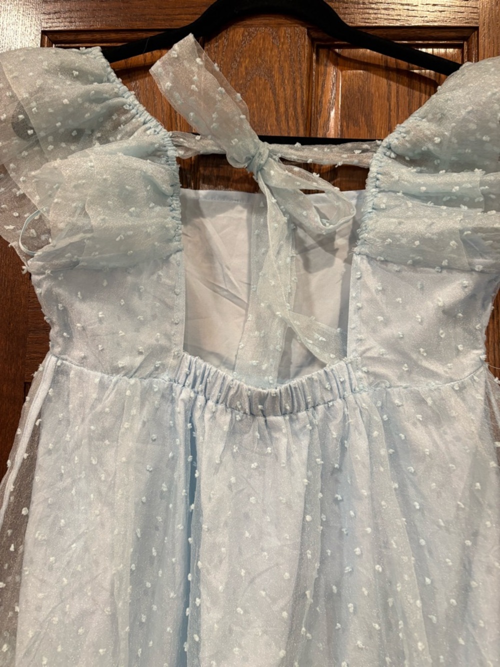 Day + Moon $68 Light Blue Swiss Dot Tulle Mini Dress Tie Back Fairycore Boho - Picture 8 of 9
